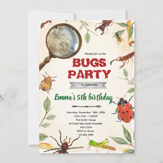 Insect Bugs Birthday party Invitation 招待状