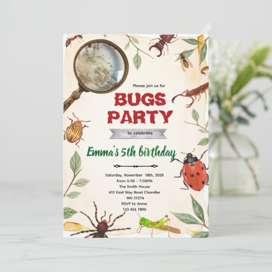 Insect Bugs Birthday party Invitation 招待状 (スタンド正面)