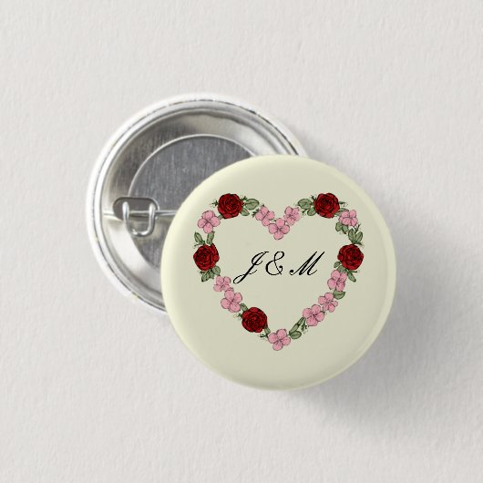 Insigne crème avec un cœur rose et rouge 缶バッジ (正面&裏面)