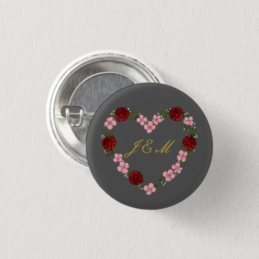 Insigne gris avec couronne de fleurs 缶バッジ (正面&裏面)
