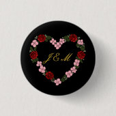 Insigne noir avec un cœur rose et rouge 缶バッジ (正面)