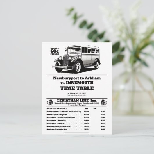 Insmouth Bus Schedule Joe Sargent ポストカード (スタンド正面)