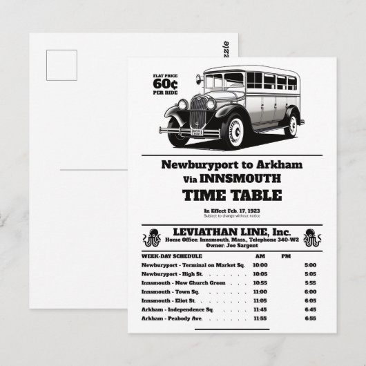 Insmouth Bus Schedule Joe Sargent ポストカード (正面/裏面)