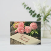  inspirationalバースデーの祝福、ピンクのバラ ポストカード (スタンド正面)