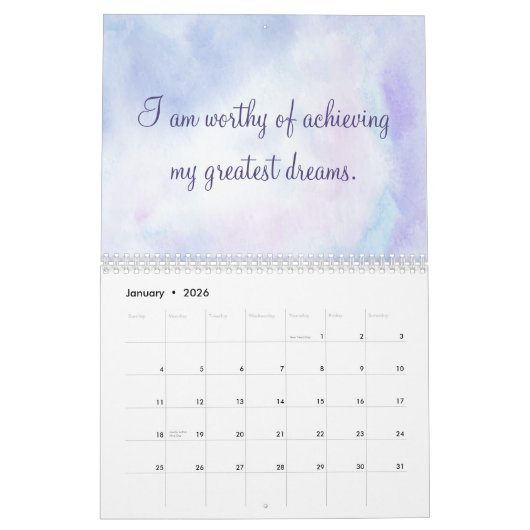 Inspirational Affirmations Quotes Watercolor 2026 カレンダー (1月 2026)