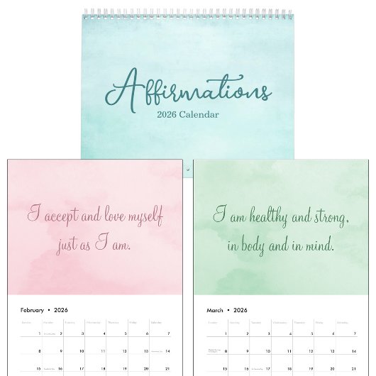 Inspirational Affirmations Quotes Watercolor 2026 カレンダー