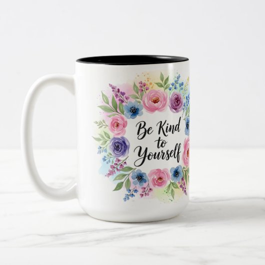 Inspirational Be Kind to Yourself Floral  ツートーンマグカップ (左)