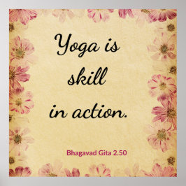 Inspirational Beige Pink Gita Yoga Quote Floral  ポスター