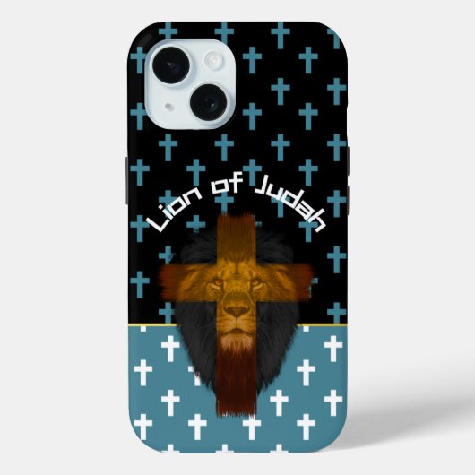Inspirational Black Blue White Cross Lion of Judah Case-Mate iPhoneケース (裏面)