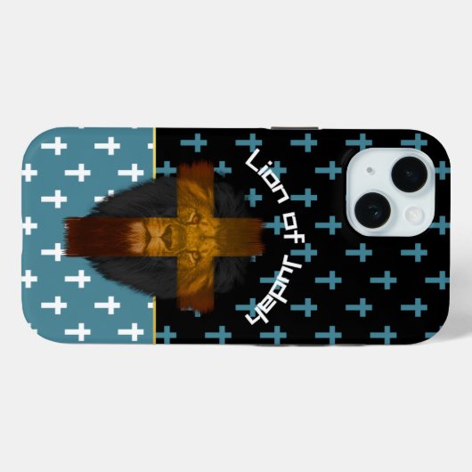 Inspirational Black Blue White Cross Lion of Judah Case-Mate iPhoneケース (裏面 (横))