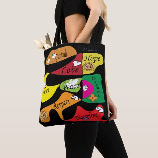 Inspirational Black Tote: Peace Joy Discipline トートバッグ (クローズアップ)