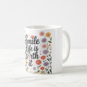 Inspirational Coffee Mug- "Smile life is worth it" コーヒーマグカップ (正面右)