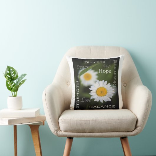 Inspirational Daisy Message Throw Pillow クッション (椅子)