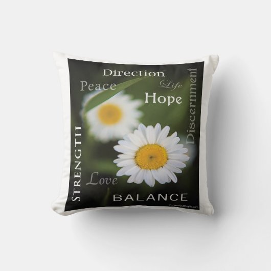 Inspirational Daisy Message Throw Pillow クッション (正面)