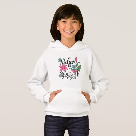 Inspirational Floral Kids’ Pullover Hoodie (正面フル)