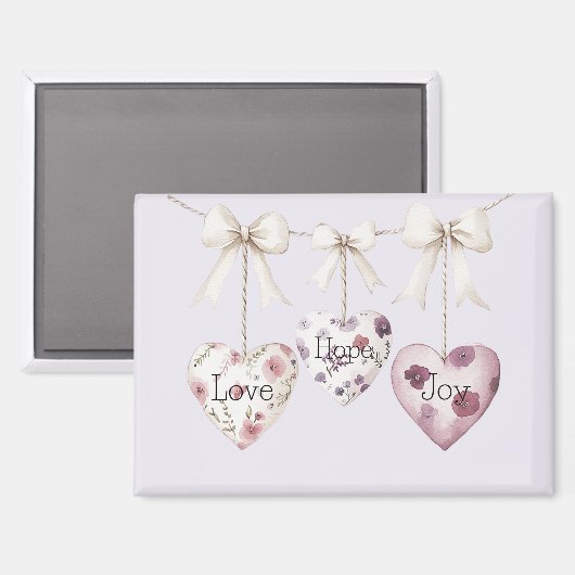 Inspirational Floral Love Hope Joy Hearts Bow マグネット (正面/裏面)