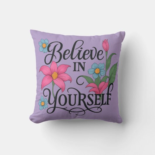 Inspirational Floral Throw Pillow (16" x 16") クッション (正面)
