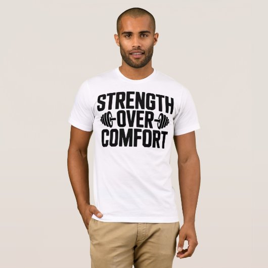 Inspirational Gym Quote Strength Over Comfort Tee Tシャツ (正面フル)