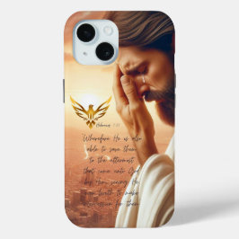 Inspirational Jesus Praying Gold Dove Scripture iPhone 15ケース
