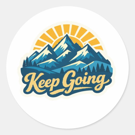 Inspirational "Keep Going" Mountain Range Sticker ラウンドシール (正面)