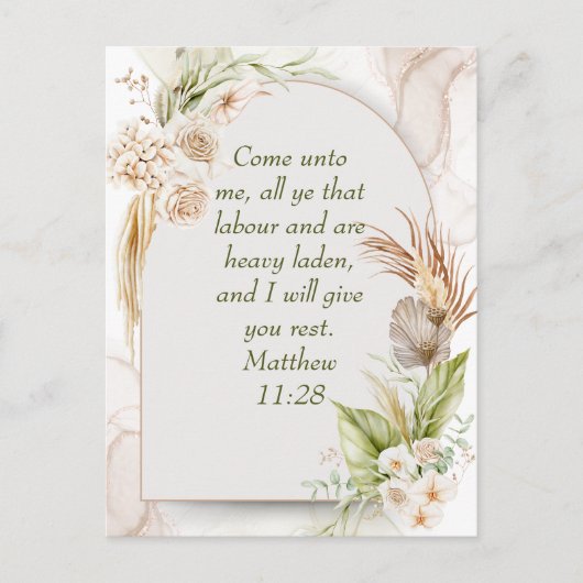 Inspirational Matthew 11:28 Floral Arch boho ポストカード (正面)