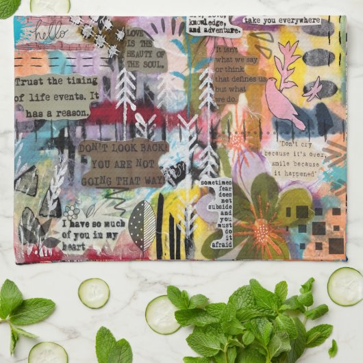 Inspirational Mixed Media Collage Kitchen Towel キッチンタオル (折り畳み)