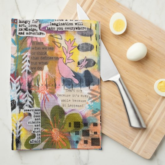 Inspirational Mixed Media Collage Kitchen Towel キッチンタオル (四つ折り)