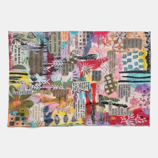 Inspirational Mixed Media Collage Kitchen Towel キッチンタオル (横)