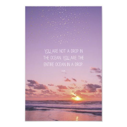 Inspirational Motivational Rumi Quote Sunset Sea フォトプリント (正面)