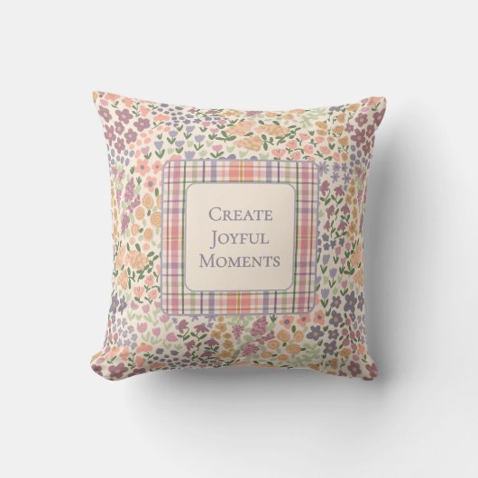 Inspirational Patchwork Floral & Plaid Pillow クッション (正面)