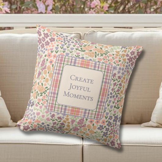 Inspirational Patchwork Floral & Plaid Pillow クッション