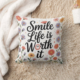 Inspirational pillow - smile life is worth it クッション