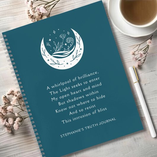 Inspirational Poem Floral Moon Teal Truth Journal ノートブック