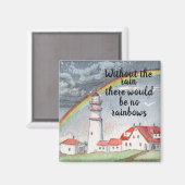Inspirational Red and White Lighthouse and Rainbow マグネット (正面/裏面)