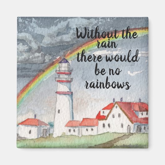Inspirational Red and White Lighthouse and Rainbow マグネット (正面)