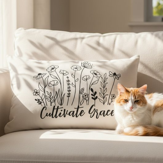 Inspirational Throw Pillow - Cultivate Grace Flora ランバークッション