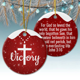 Inspirational Victory Cross Christian Decor  ⛪️ 🎄 セラミックオーナメント