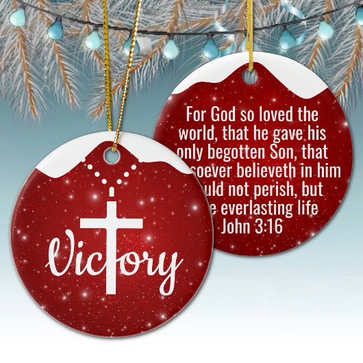 Inspirational Victory Cross Christian Decor  ⛪️ 🎄 セラミックオーナメント