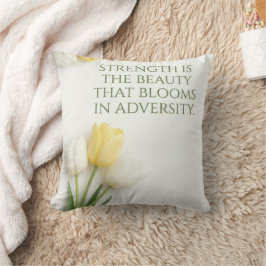 Inspirational White and Yellow Tulip Throw Pillow クッション