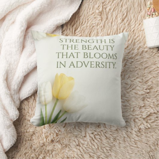 Inspirational White and Yellow Tulip Throw Pillow クッション (ブランケット)