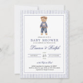 Inspired Blue Teddy Bear Baby Shower 招待状 (正面)