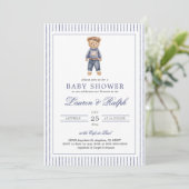 Inspired Blue Teddy Bear Baby Shower 招待状 (スタンド正面)