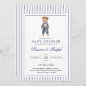 Inspired Blue Teddy Bear Baby Shower 招待状 (正面/裏面)