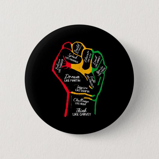 Inspiring Black Leaders Power Fist Hand Black Hist 缶バッジ (正面)
