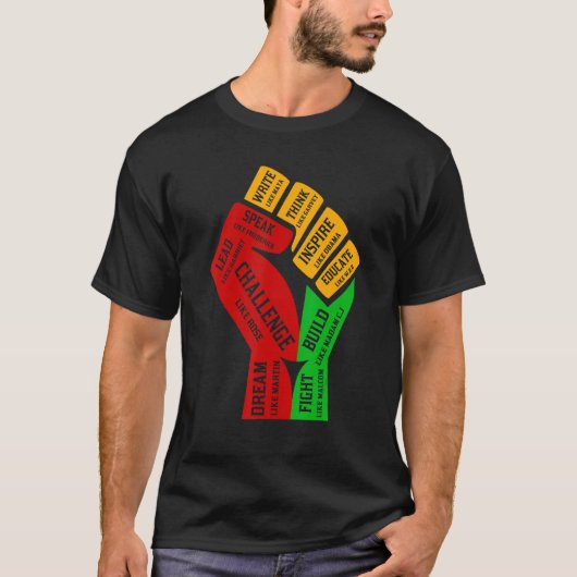 Inspiring Black Leaders Power Fist Hand Black Hist Tシャツ (正面)