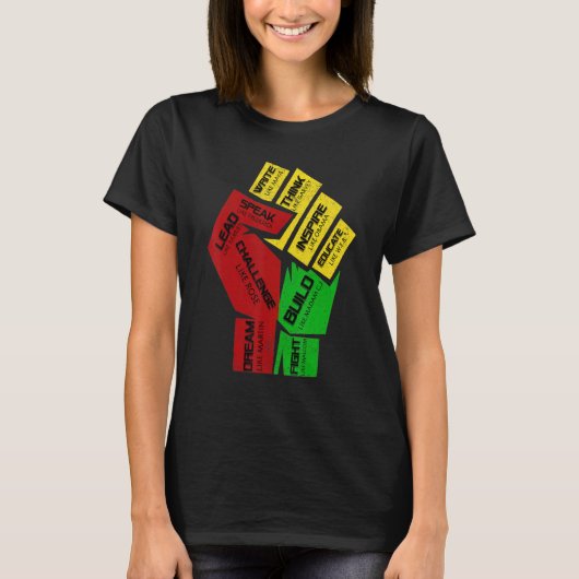 Inspiring Black Leaders Power Fist Hand Black Hist Tシャツ (正面)