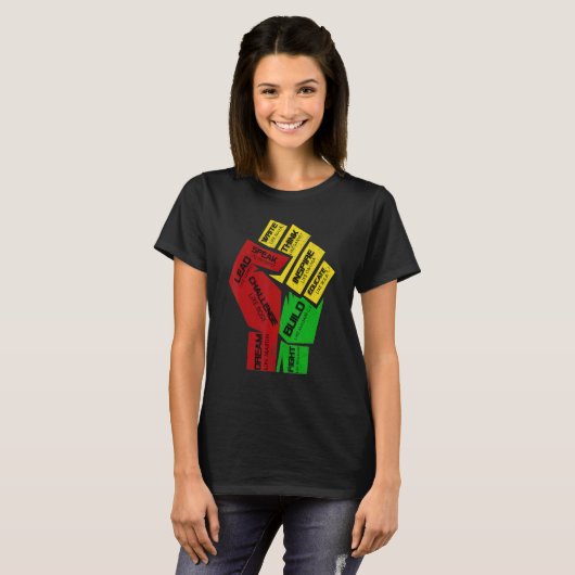 Inspiring Black Leaders Power Fist Hand Black Hist Tシャツ (正面フル)