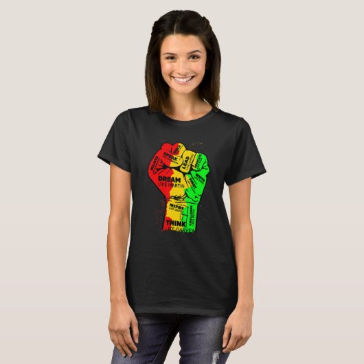 Inspiring Black Leaders Power Fist Hand Black Hist Tシャツ (正面フル)