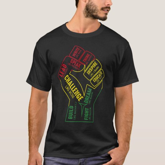 Inspiring Black Leaders Power Fist Hand Black Hist Tシャツ (正面)