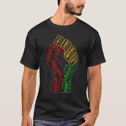 Inspiring Black Leaders Power Fist Hand Black Hist Tシャツ (正面)